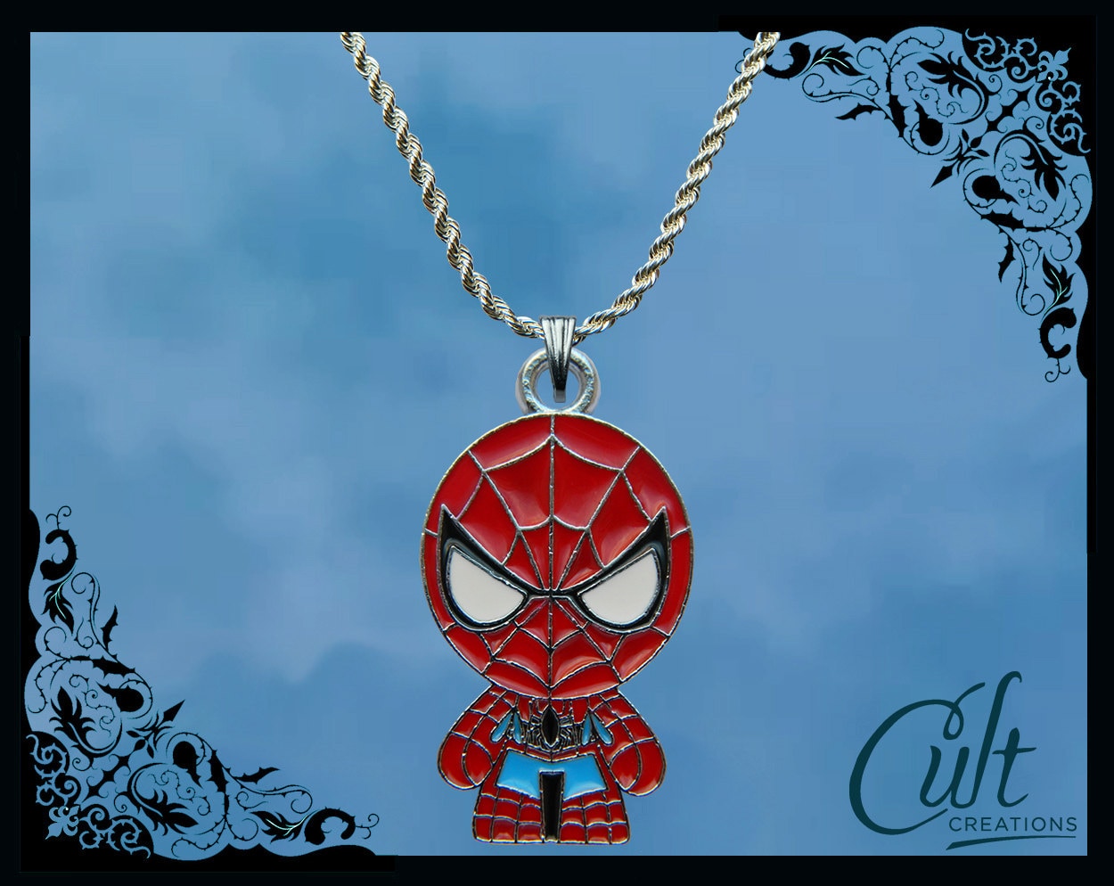 Marvel ketting van sterlingzilver/kunstleer met Spiderman-bedel