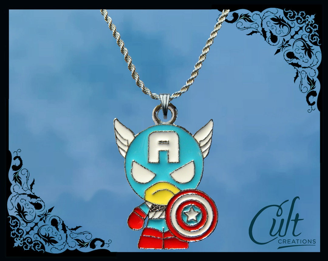 Marvel Sterling Silver / Faux Leather Necklace With Captain Etsy