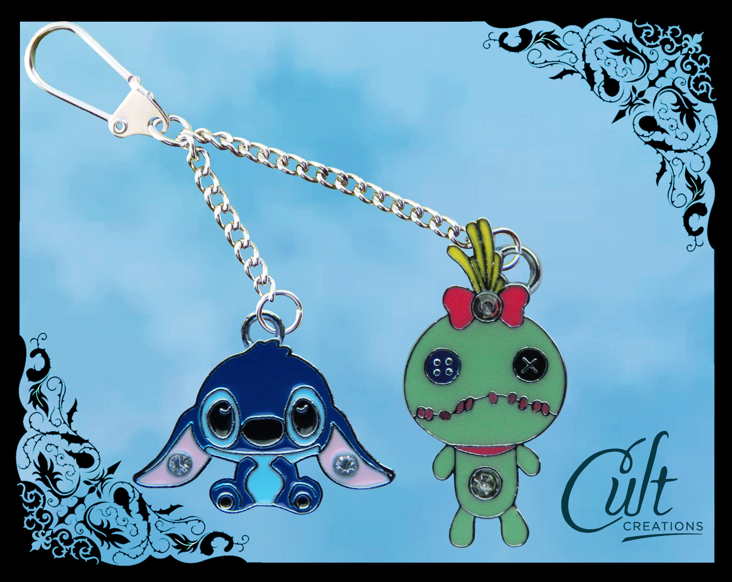 Disney Lilo & Stitch Key Chain/keyring With Stitch and Scrump Free