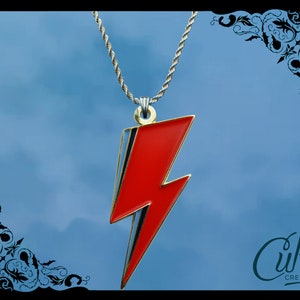 David Bowie Aladdin Sane sterling silver / faux leather necklace with Lightning charm