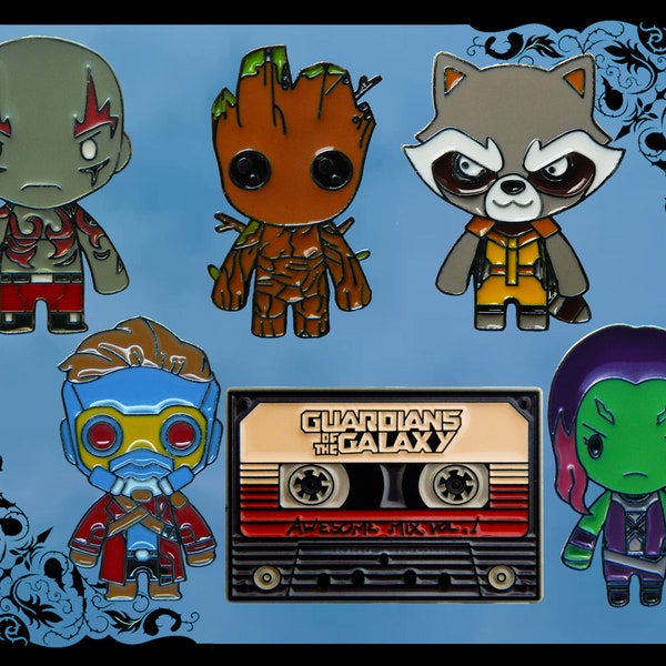 Marvel Guardians of the Galaxy metal & enamel pins / pin badges Groot Mix Tape Rocket Drax Gamora Starlord