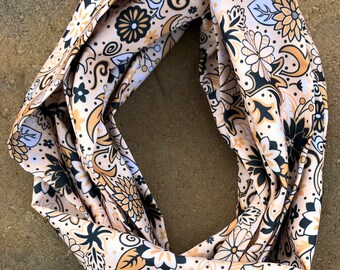 Silk Infinity Scarf- "Classic Floral" 53" circumference