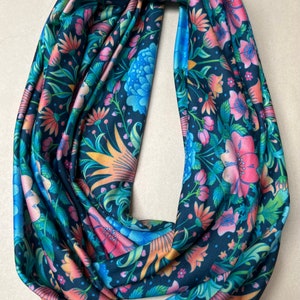 Blue Art nouveau scarves- one infinity and one open ended scarves