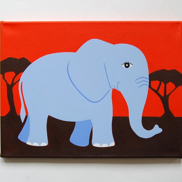 Elephant Nursery Art, Elephant painting, Safari Nursery decor, Elephant Wall Art, Safari decor, Baby Boy room, 16" x 12" original canvas art