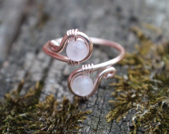 Rose Quartz Simple Wire Wrapped Ring || Rose Quartz Ring || Heart Chakra Jewelry ||