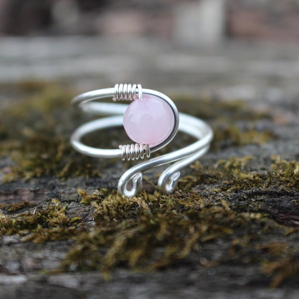 Rose Quartz Adjustable Ring || Heart Chakra Ring || Self Love Jewelry || Rose Quartz Jewelry || Wire Wrapped Ring