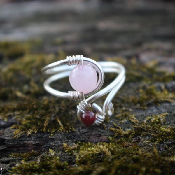 Rose Quartz & Garnet Adjustable Ring