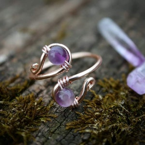 Amethyst Simple Wire Wrapped Ring || Adjustable Ring