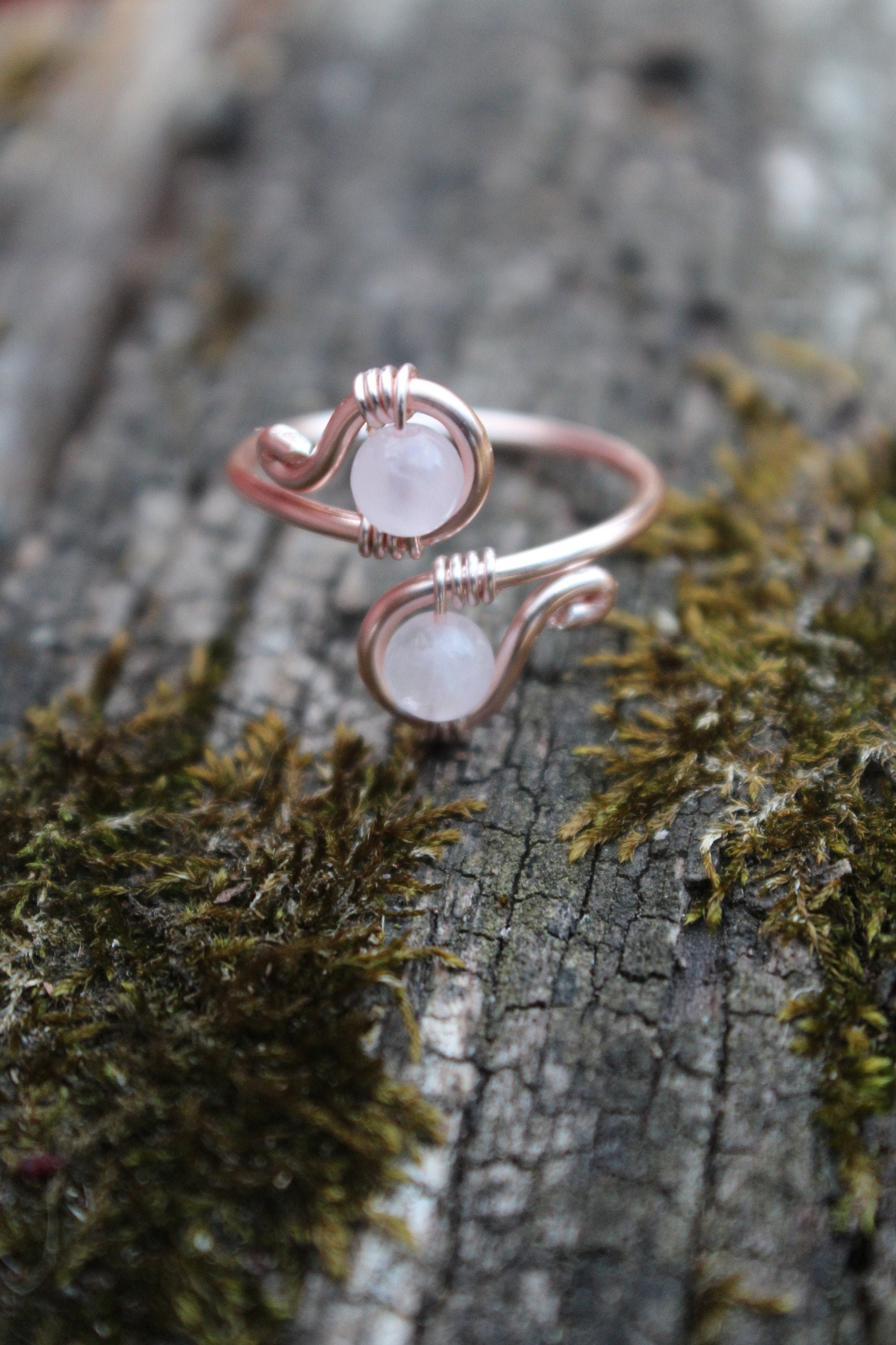 Rose Quartz Simple Wire Wrapped Ring || Rose Quartz Ring || Heart Cha…