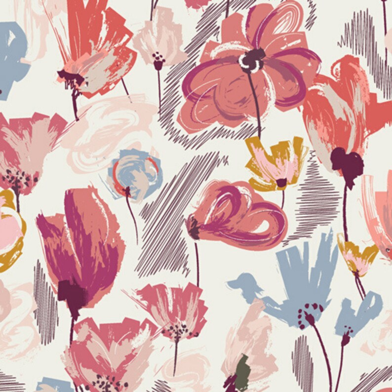 Abstract Floral Print Fabric Premium Cotton Fabric Wild Etsy