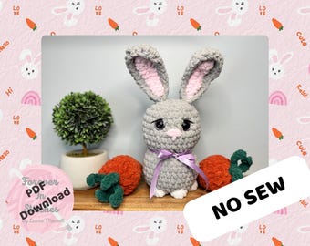 CROCHET Pattern - Easy Beginner Plushie - Low Sew Bunny and Carrot - Pdf Download