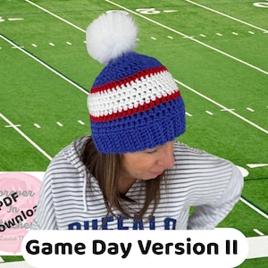 CROCHET Hat Pattern - Easy Beginner - Game Day Winter Hat Version II- Pdf Download