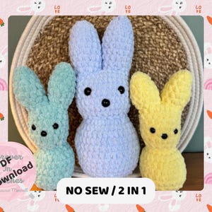 Wzór na szydełkowanie – łatwy dla początkujących – bez szycia – Bunny Peeps – 2 rozmiary – pobierz plik PDF