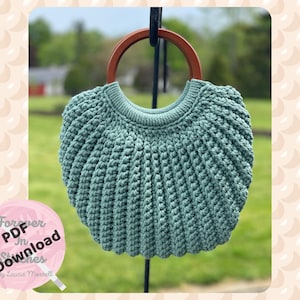 Seashell Crochet Bag Pattern | Macrame Cord, Wooden Handles (PDF Download)