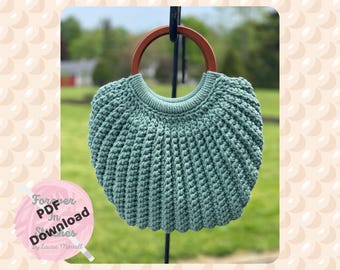 Seashell Crochet Bag Pattern | Macrame Cord, Wooden Handles (PDF Download)