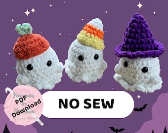 縫わずに作れるゴーストの編み図、ハロウィンあみぐるみ4種セット（PDFダウンロード）