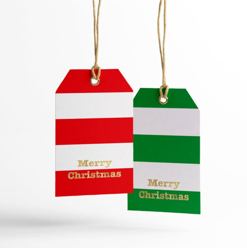 Printable Gift Tags Merry Christmas Gold Foil Red Stripes Merry Christmas Gift Tags Green Stripes