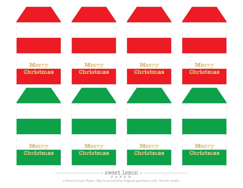Printable Gift Tags Merry Christmas Gold Foil Red Stripes Merry Christmas Gift Tags Green Stripes