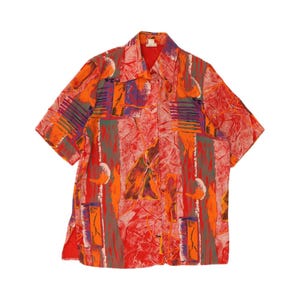 VINTAGE Mens Abstract Pattern Short Sleeve Shirt Medium Red Viscose