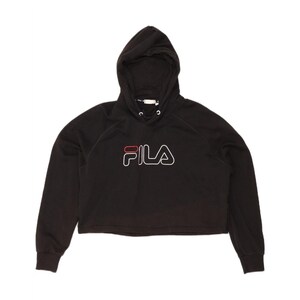 Fila womens oversized crop graphic hoodie jumper UK 14 medium black cotton image 1