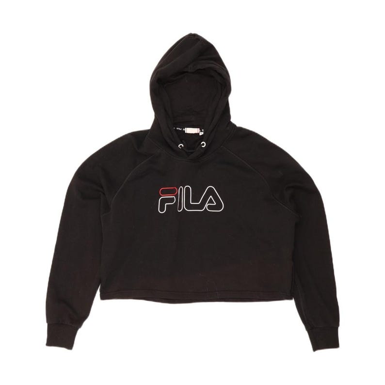 Fila womens oversized crop graphic hoodie jumper UK 14 medium black cotton image 1