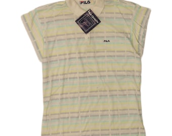 Polo Fila para mujer, talla UK 10 pequeña, de algodón a rayas multicolor.