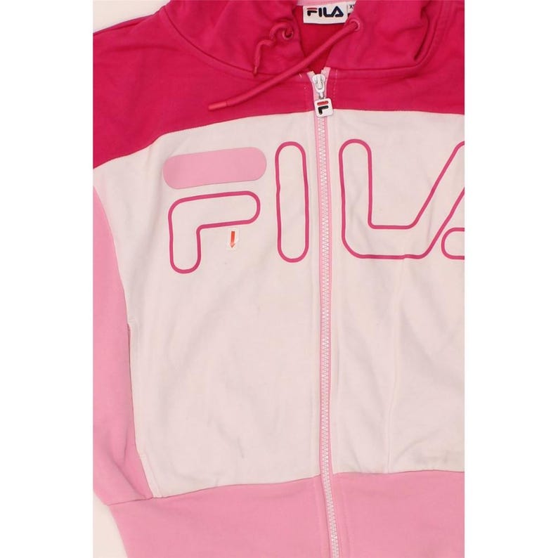 Fila womens oversized crop graphic zip hoodie sweater UK 6 XS pink image 3