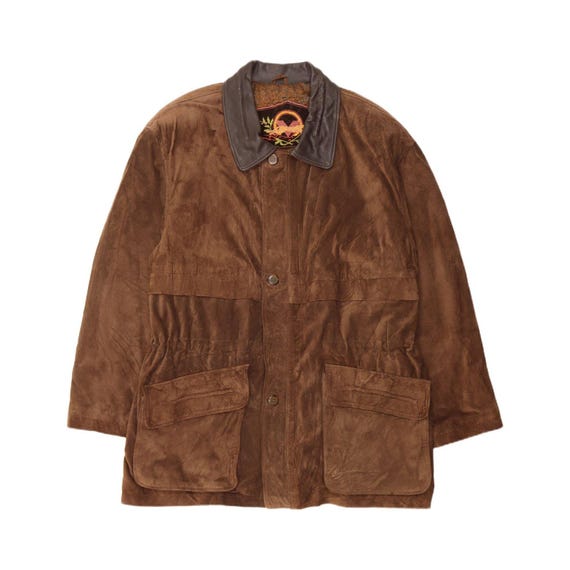 Vintage Mens Suede Jacket IT 54 XL Brown Leather