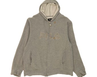 Fila Damen Grafik-Zip Hoodie Pullover UK 20 2XL Grau Baumwolle