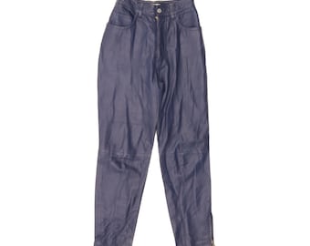 Vintage womens tapered leather trousers IT 42 medium W24 L26 navy blue