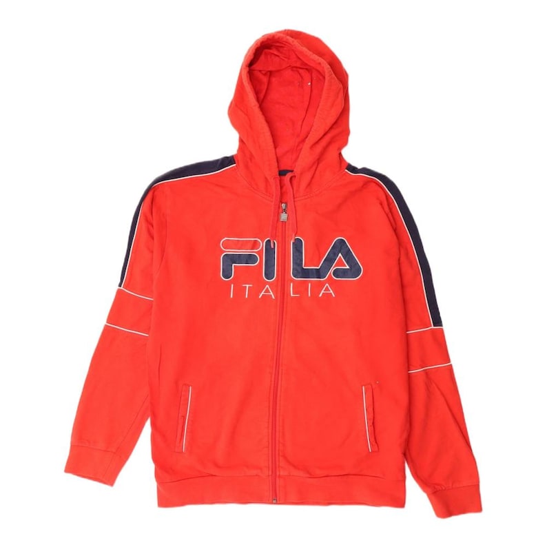 Felpa con cappuccio e zip grafica Fila Italia da uomo, in cotone color rosso medio immagine 1