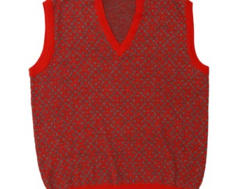 Vintage Mens Vest Tank Top Large Red Geometric Wool