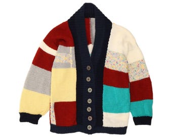 VINTAGE Womens Cardigan Sweater UK 18 XL Multicoloured Patchwork