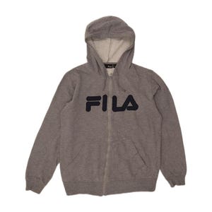 Sudadera con capucha y cremallera Fila para hombre, talla pequeña, color gris jaspeado, poliéster. imagen 1