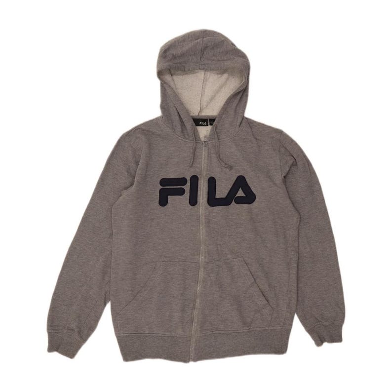 Sudadera con capucha y cremallera Fila para hombre, talla pequeña, color gris jaspeado, poliéster. imagen 1