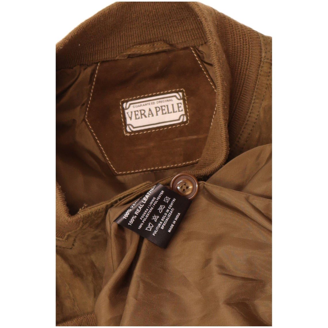 Vintage Mens Suede Jacket UK 42 XL Khaki Leather, foto 3 di 3