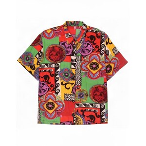 Vintage Womens Short Sleeve Shirt EU 46 XL Multicoloured Patchwork