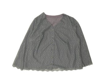 Vintage Womens Shirt Blouse UK 16 Large Grey Floral
