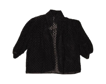 Vintage Womens See Through Bolero Top UK 14 Large Black Polka Dot