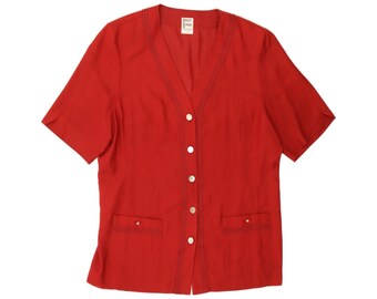 Vintage womens short sleeve shirt blouse EU 46 XL red polyester