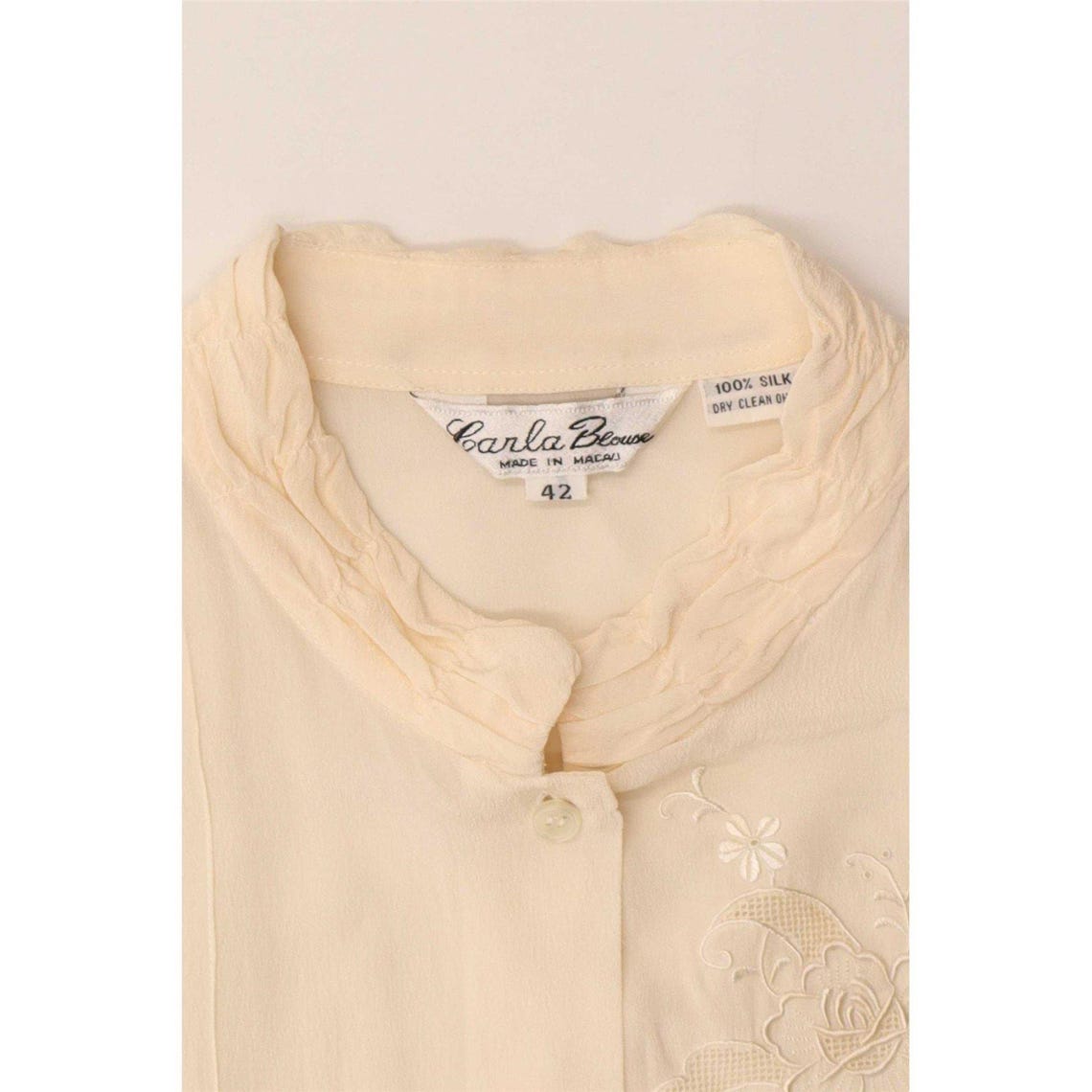 Vintage Womens See Through Shirt Blouse IT 42 Medium Off White Floral Silk, foto 4 di 4