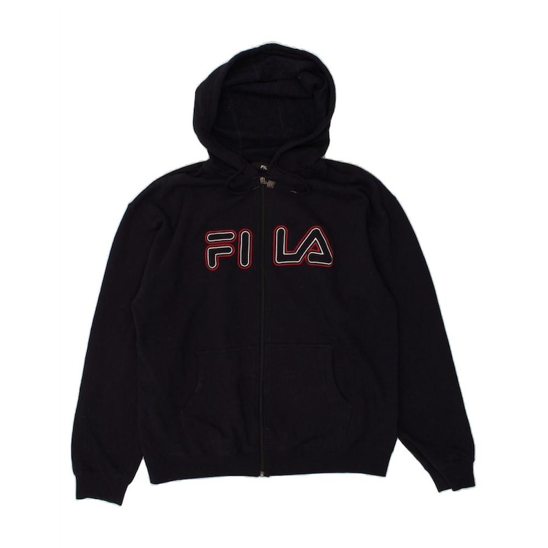 Fila mens graphic zip hoodie sweater large navy blue cotton image 1