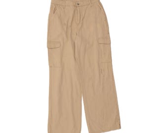 Pantalones cargo rectos vintage para mujer, talla UK 12 mediana, W30 L30, color beige, algodón.