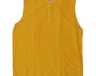 Vintage mouwloze oversized blousetop dames UK 10 kleine gele zijde