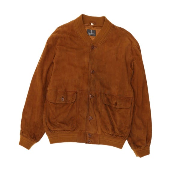 Vintage Mens Suede Bomber Jacket IT 54 2XL Brown Leather