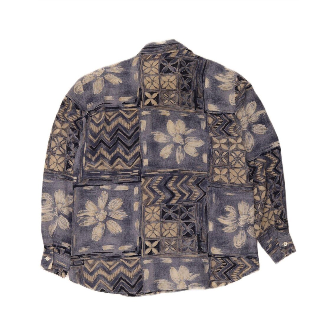 Vintage Womens Shirt Blouse IT 42 Medium Blue Patchwork Silk, foto 2 di 3