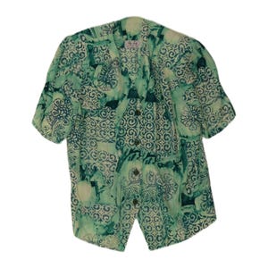 Vintage Womens Short Sleeve Shirt Blouse UK 14 Medium Green Patchwork