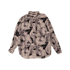 Camisa gráfica vintage para hombre, talla XL, gris patchwork.