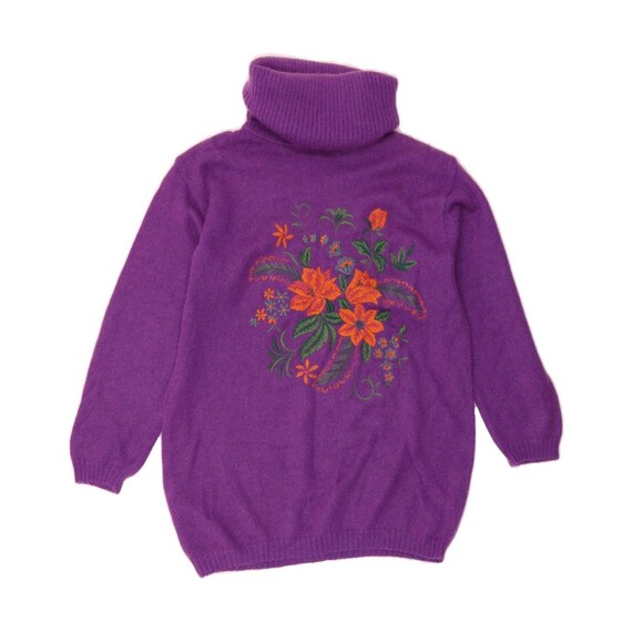 VINTAGE Womens Roll Neck Jumper Sweater UK 16 Large Purple Floral