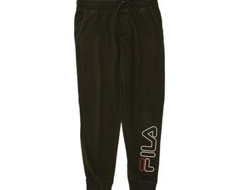 Fila womens graphic tracksuit trousers joggers UK 12 medium green cotton